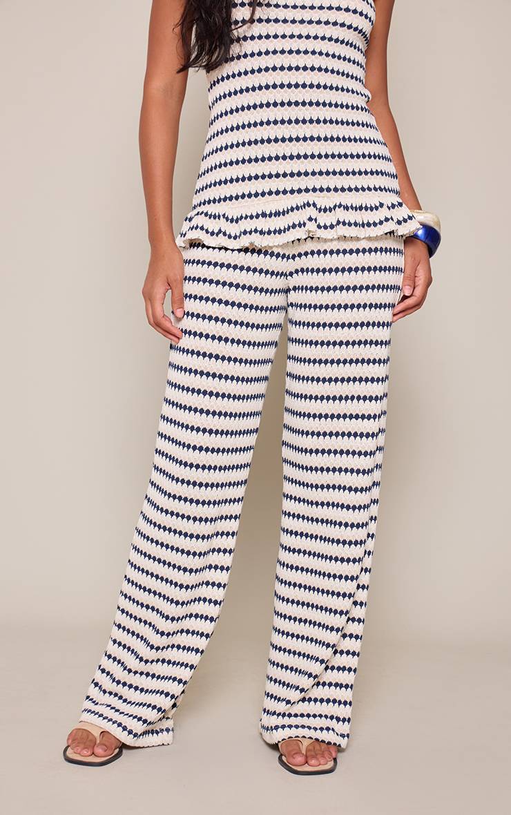 Bleu Marine Pantalon Droit En Crochet À Rayures Ensemble Coordonné