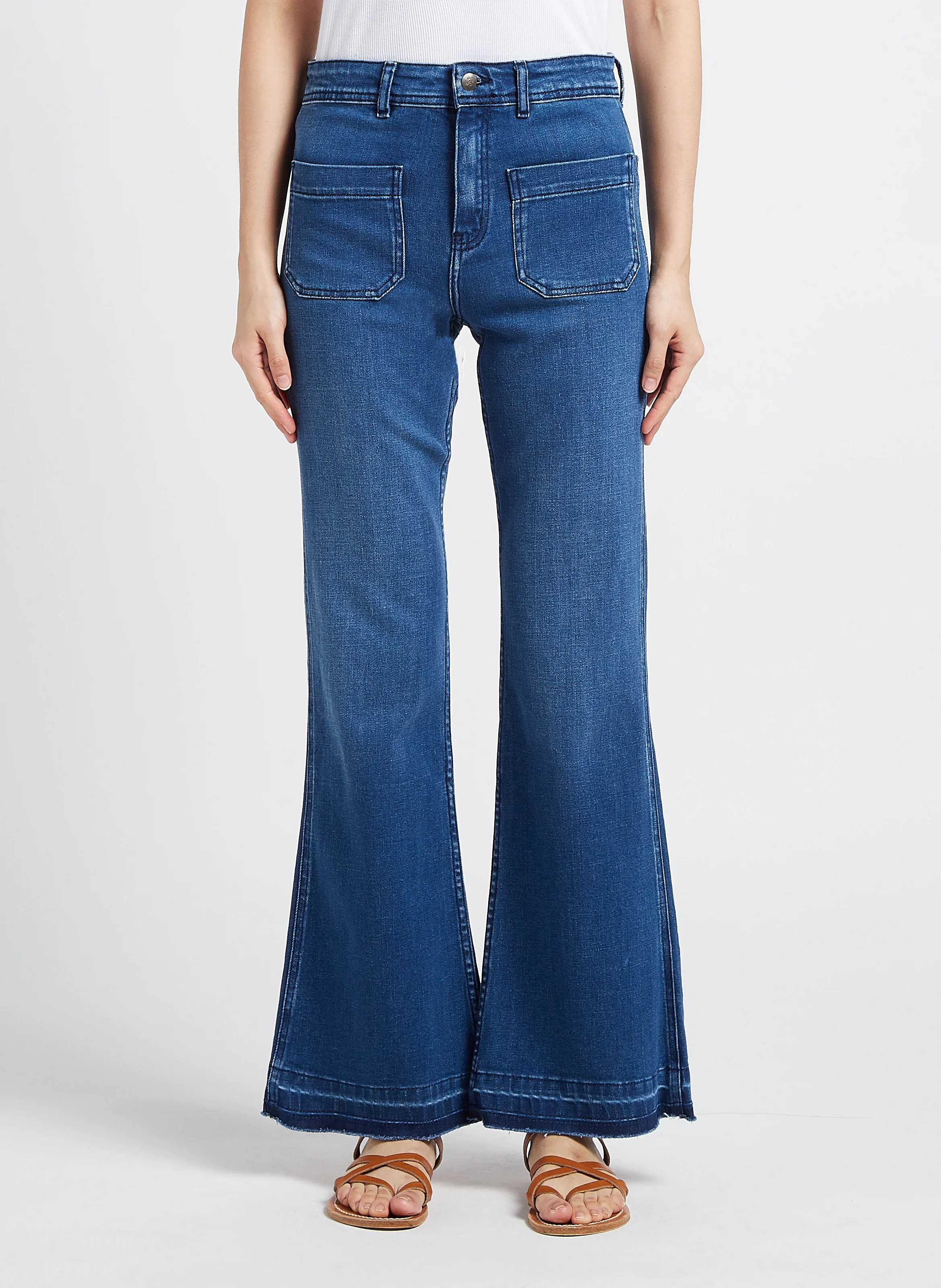 FRAISE - Jean flare en coton délavé | Bleu