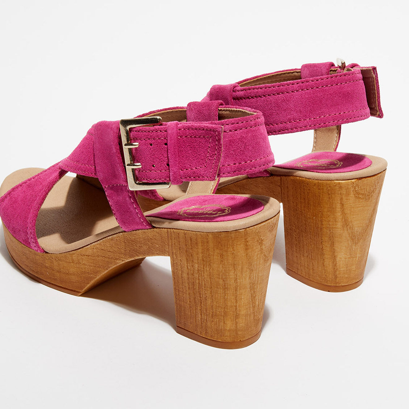 Apologie Studio Sandales sabots en Velours de Cuir Marta rose bonbon - Talon 8 cm