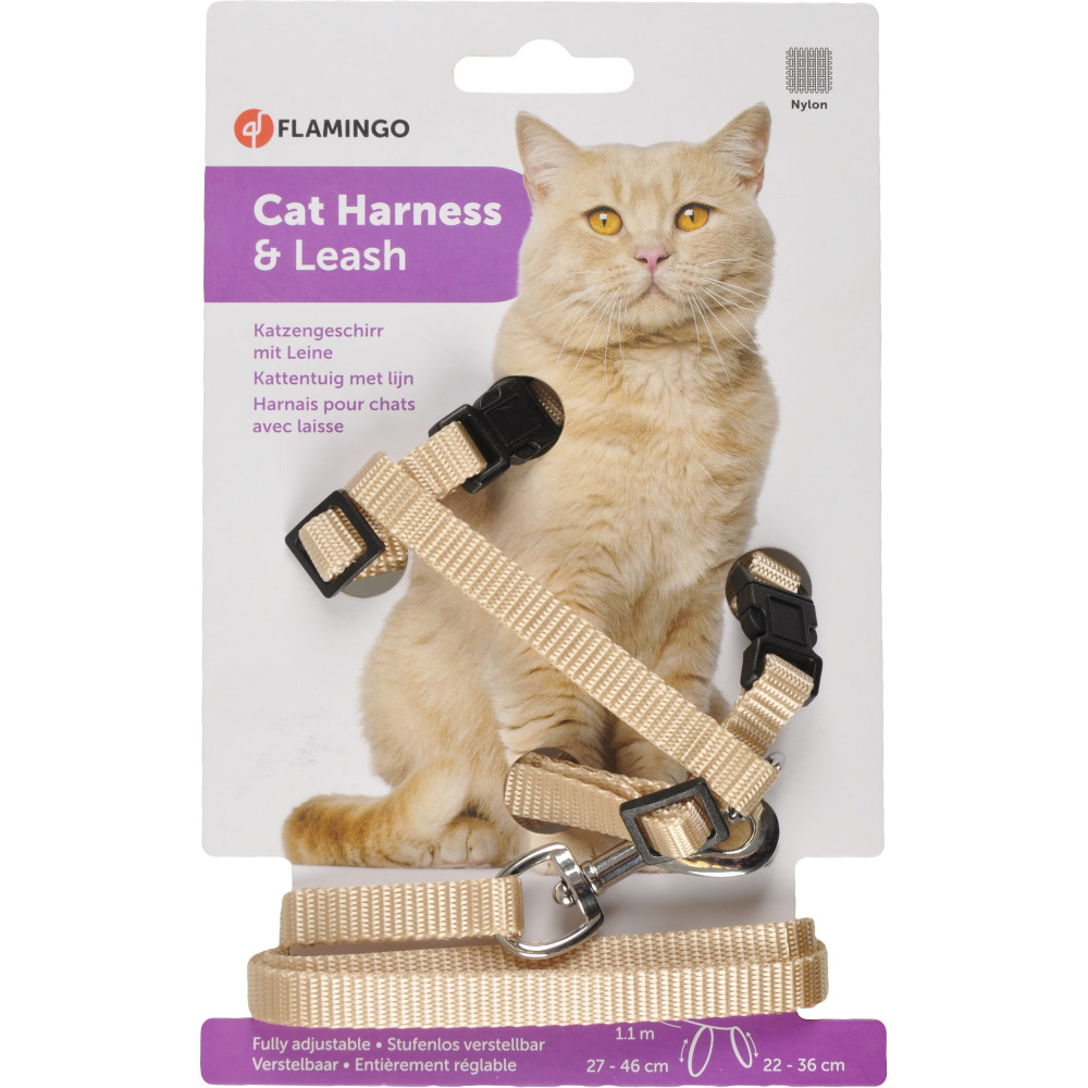 Harnais et laisse de 1,10 mètre beige pour chat