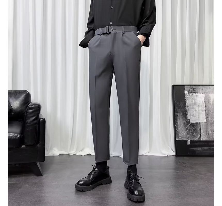 Wewewow - Mid Rise Plain Buckled Cropped Tapered Dress Pants