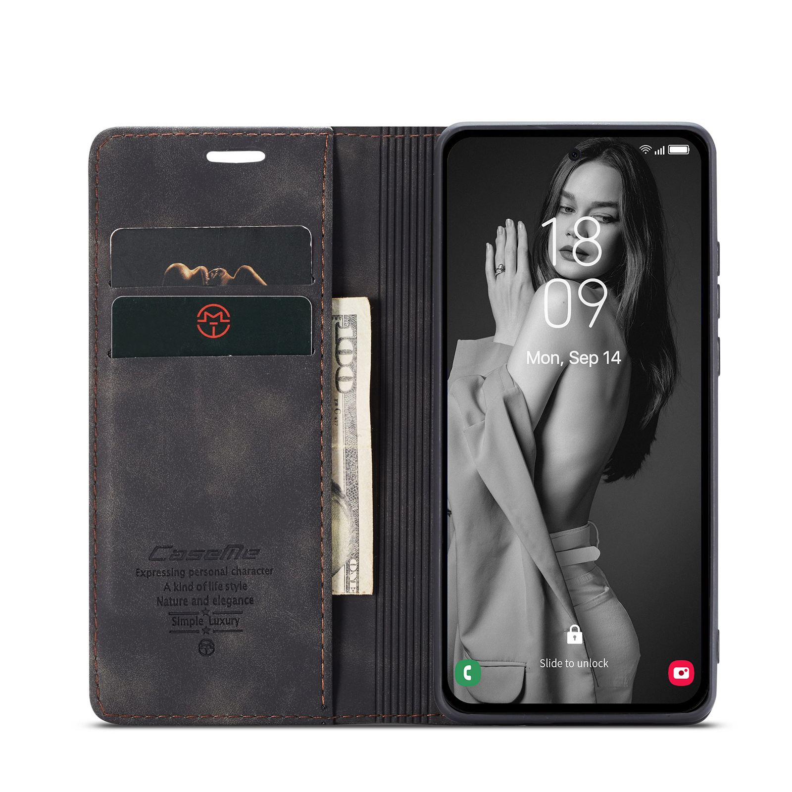 Samsung Galaxy A36 Leder Tasche Flip Wallet Etui mit Kartenfächern - Schwarz