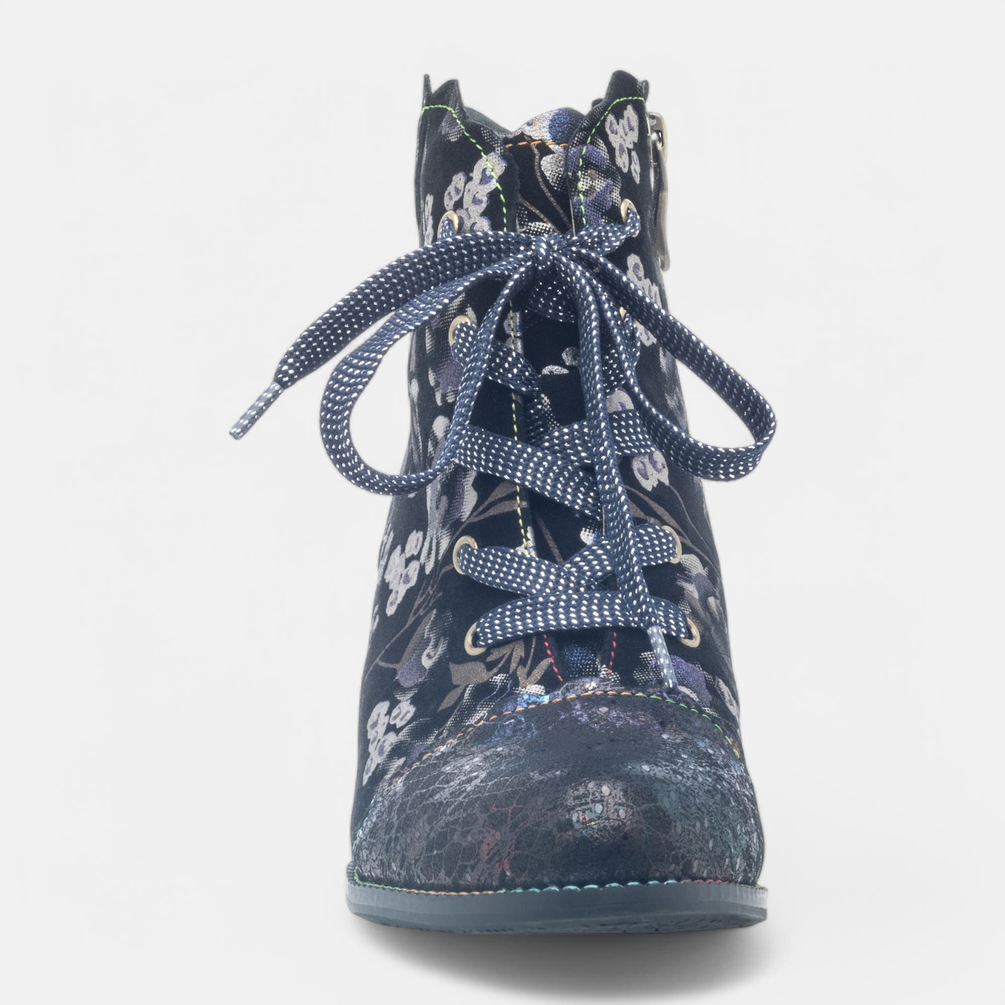 Bottines à lacets à talon Femme en cuir bleu