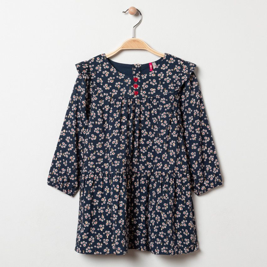 Robe à manches longues imprimée floral all-over - Bleu marine