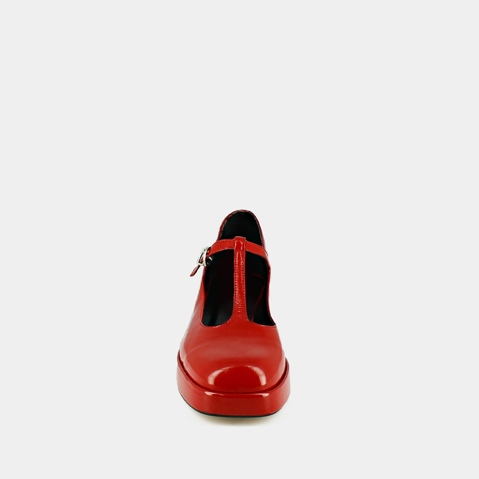 Salomés à petits talons et semelles épai...  en vernis plissé rouge