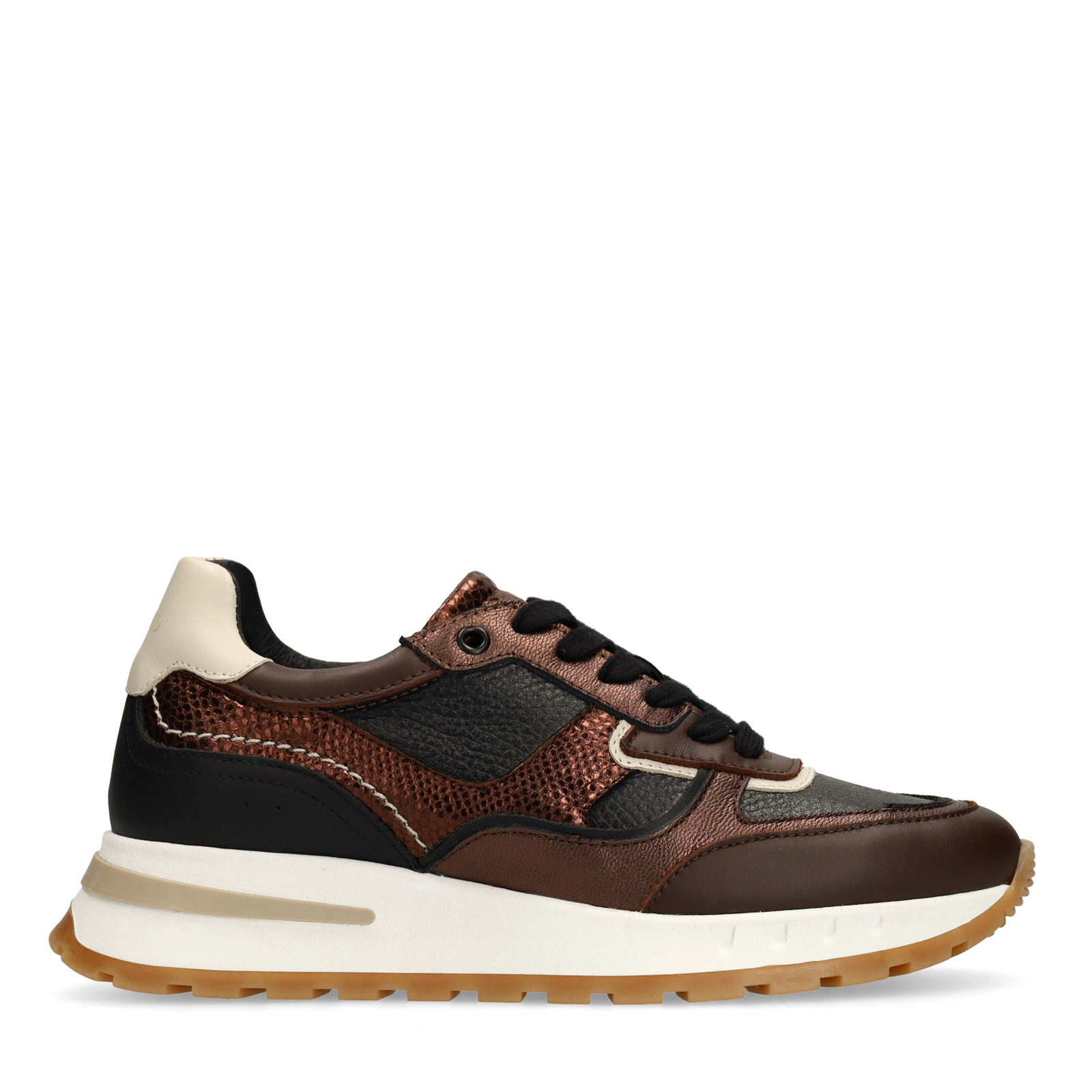 Bruine leren sneakers met metallic details