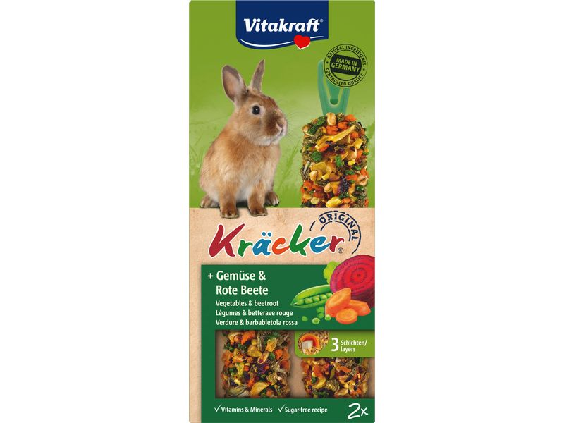 Vitakraft Snack Kräcker Gemüse & Rote Beete, 2 Stück Mischfuttermittel für Zwergkaninchen