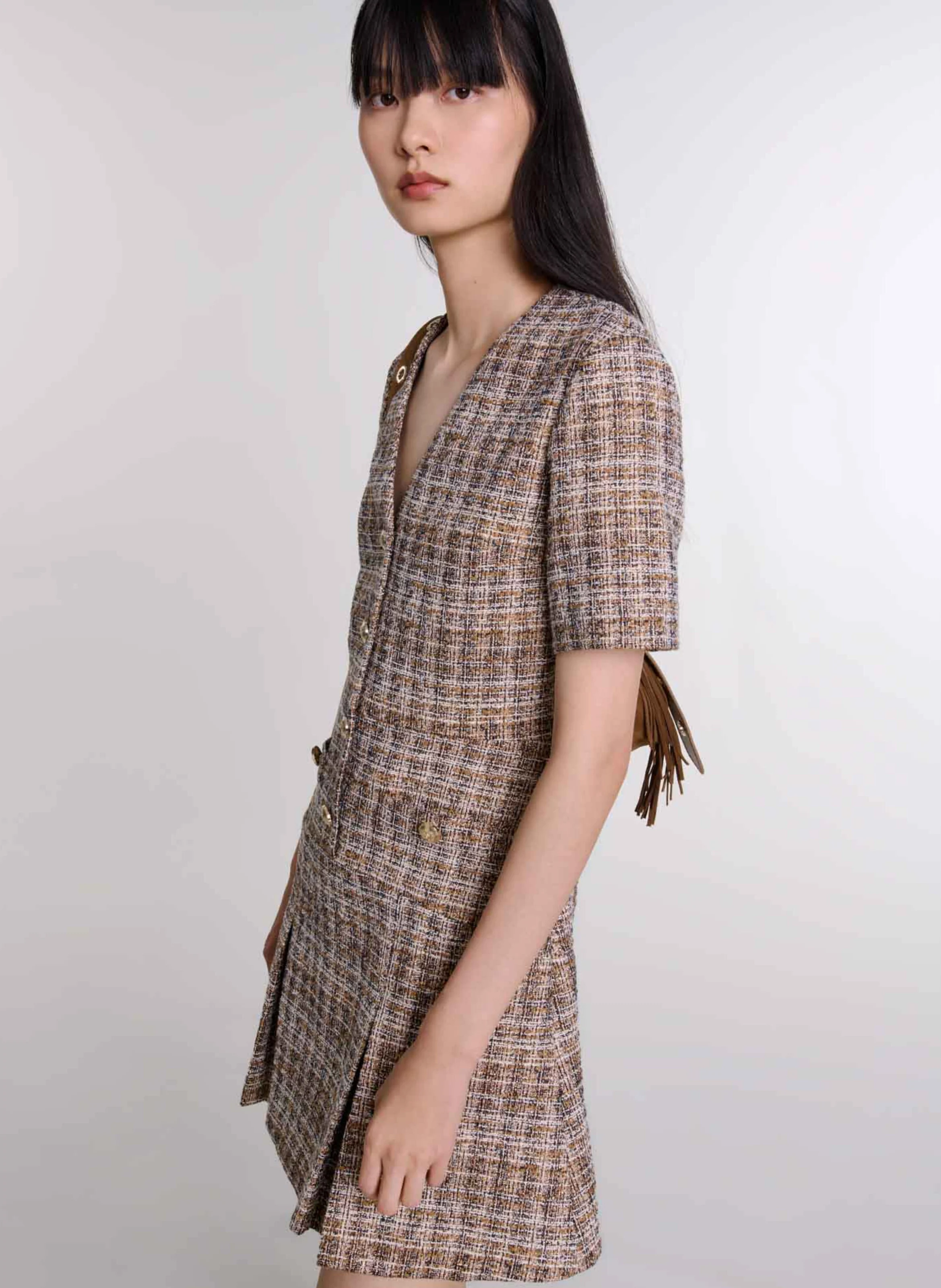 Robe évasée col rond | Marron