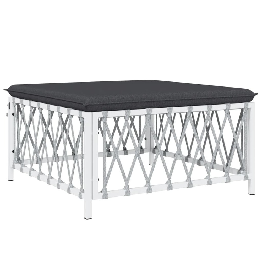 Salon de jardin meuble d'extérieur ensemble de mobilier avec coussins 6 pièces blanc acier