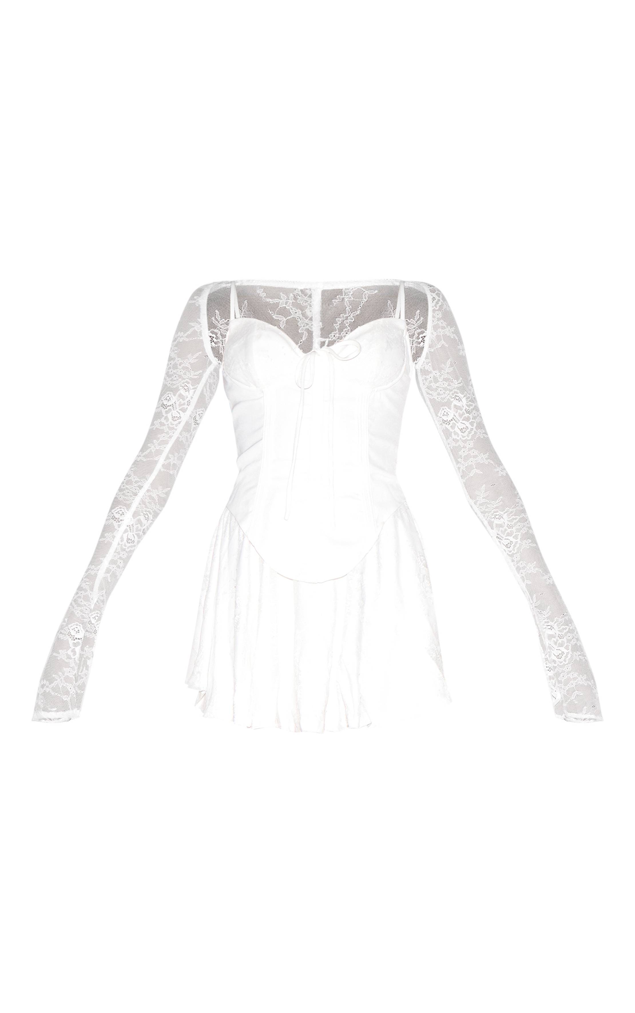 Blanc Robe Premium En Dentelle À Manches Longues Avec Détail Bonnets