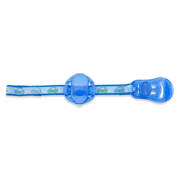 Acessórios para chupeta Chicco: Prendedor de chupeta com fita e protetor de bico, azul