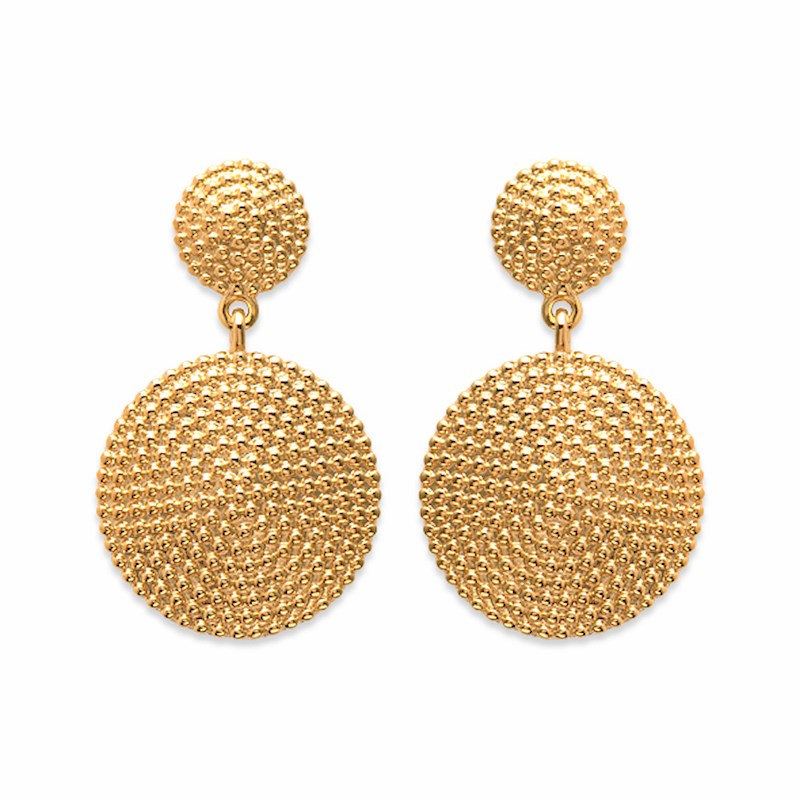 Boucles d'Oreilles Rondes Pendantes Plaqué Or Médaillons