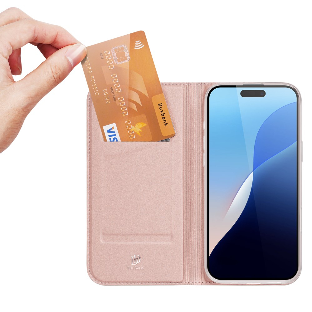 iPhone 16 Pro Flip Wallet Cover Leder Tasche - Roségold