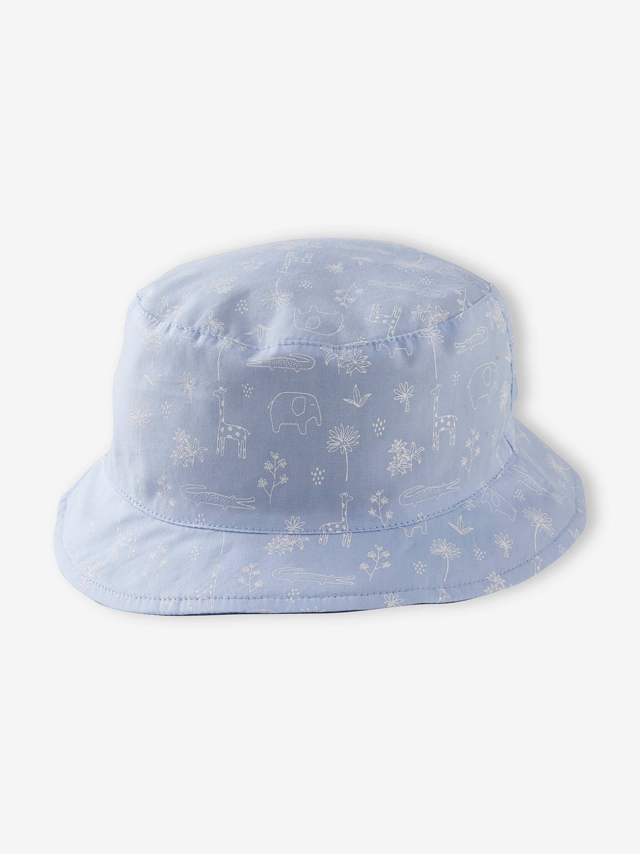 Chapéu bob reversível com animais, para bebê menino, azul médio, bicolor/multicolorido