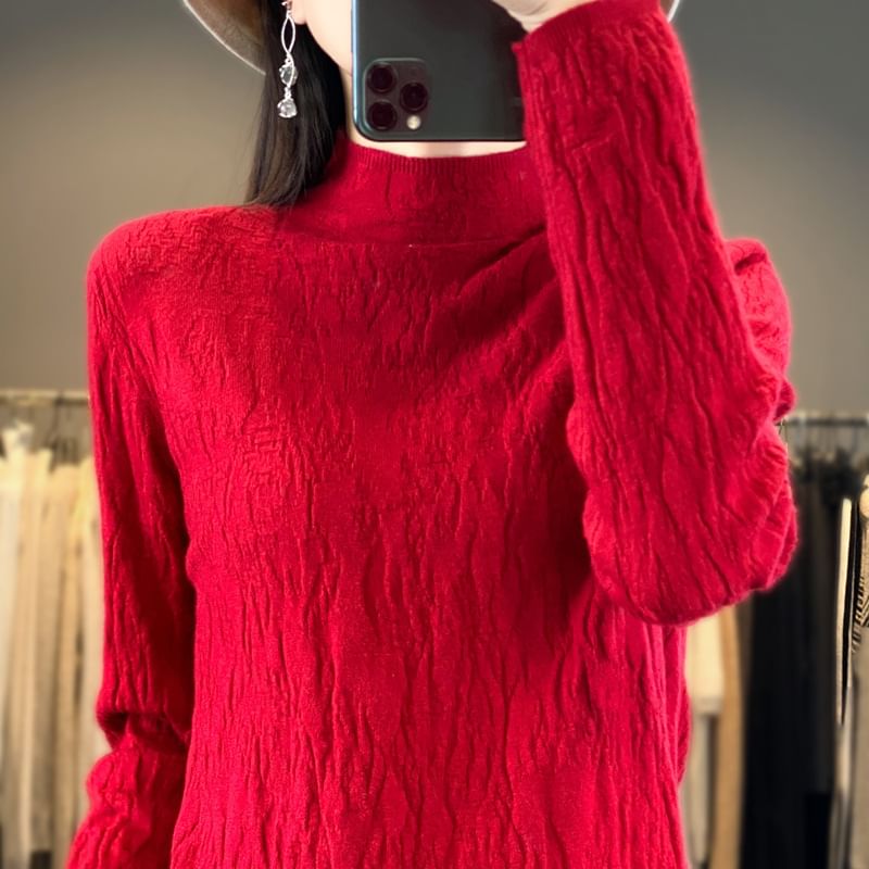 Weelop - Effen gebreide top met lange mouwen en mockneck