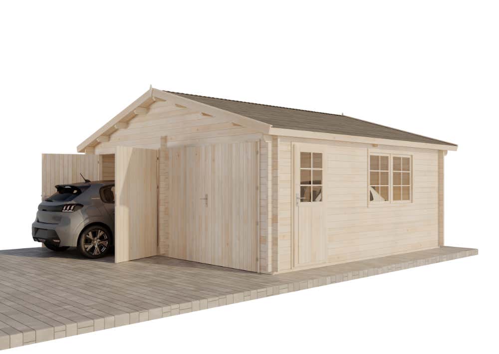 Alpholz Dubbele Garage D, Houten Garage, Carport met 40 mm Wanddikte, Prefab Garage, Natuurlijke Afwerking, 6x5,3m
