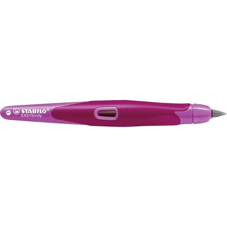 Ergonomischer Schulfüller für Linkshänder mit Standard-Feder M - STABILO EASYbirdy in beere/pink - Einzelstift - inklusive Patrone - Schreibfarbe blau (löschbar)