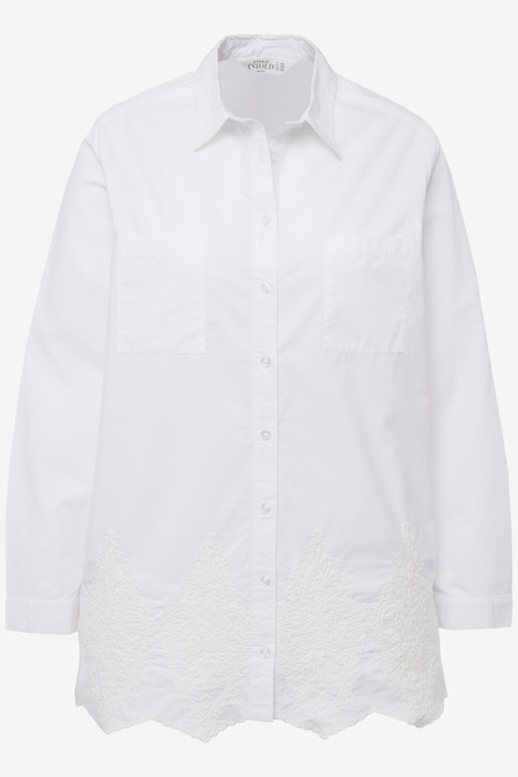 Hemd, oversized, Saum-Stickerei, Hemdkragen, Langarm