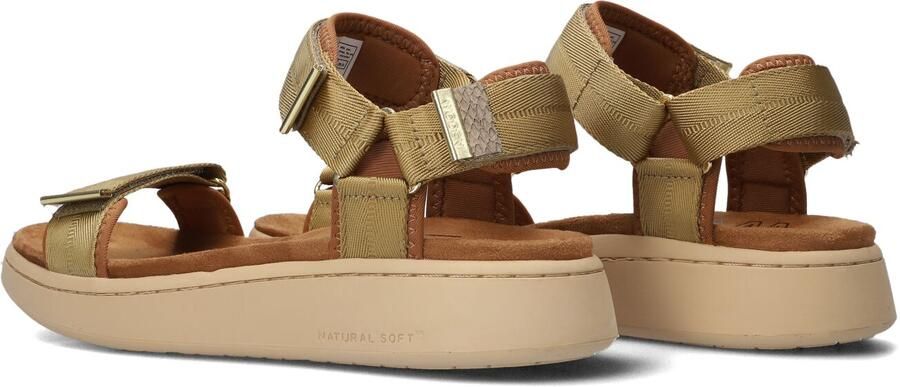 Woden Dames Platte sandalen Line Camel Textiel Plateauzool