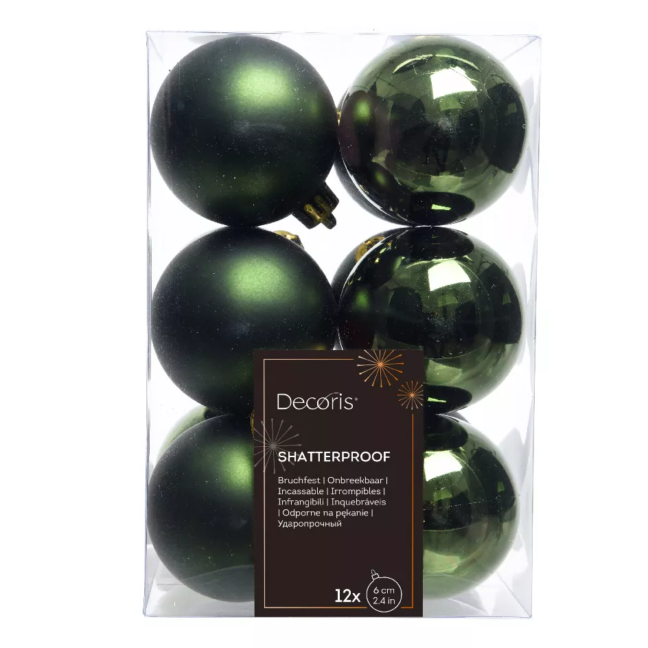 Lot de 12 boules de Noël (D60 mm) Alpine Vert sapin