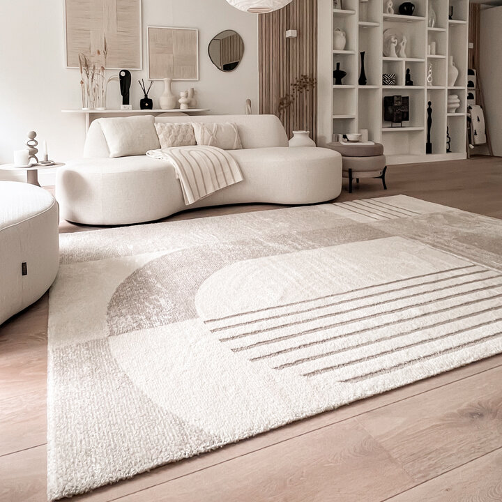 Hoogpolig vloerkleed - Serene Shapes Creme | Vredig!