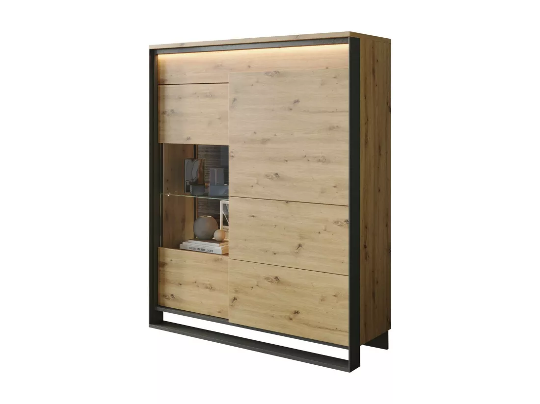 Étagère Luliru 105, Fermé|Avec des portes, Stratifié|Verre trempé|MDF, 140x110x41cm