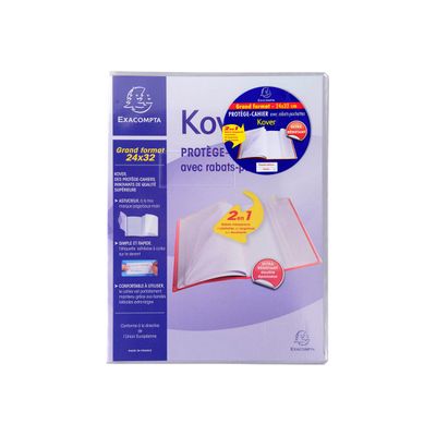 Exacompta Kover - Protège cahier avec rabats-pochettes - 24 x 32 cm - Incolore translucide