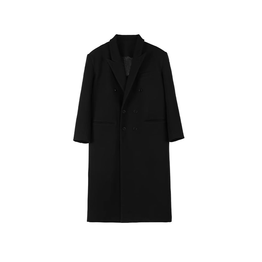 DragonRoad - Peak Lapel Plain Midi Double Breasted Coat