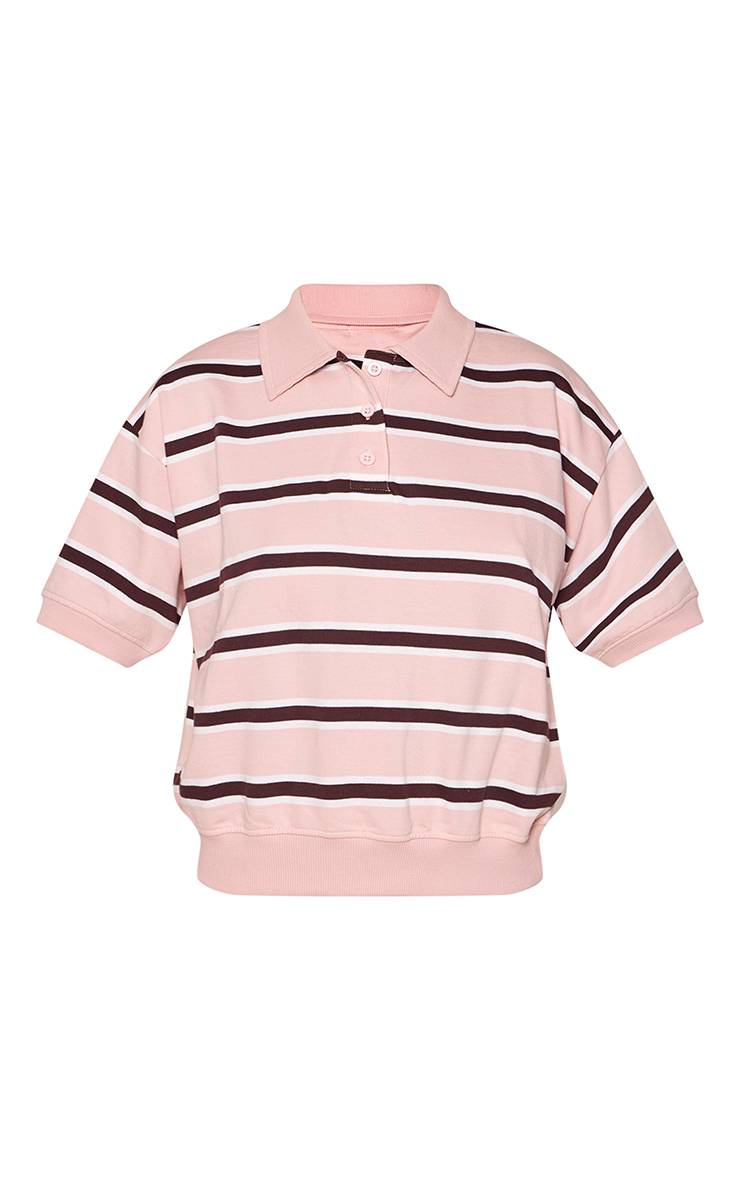 Rose Sweat-shirt Polo À Rayures Imprimées