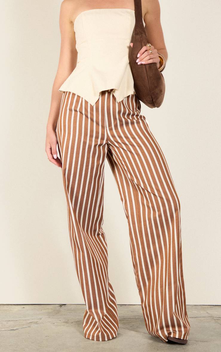 Châtaigne Pantalon Droit À Rayures En Coton