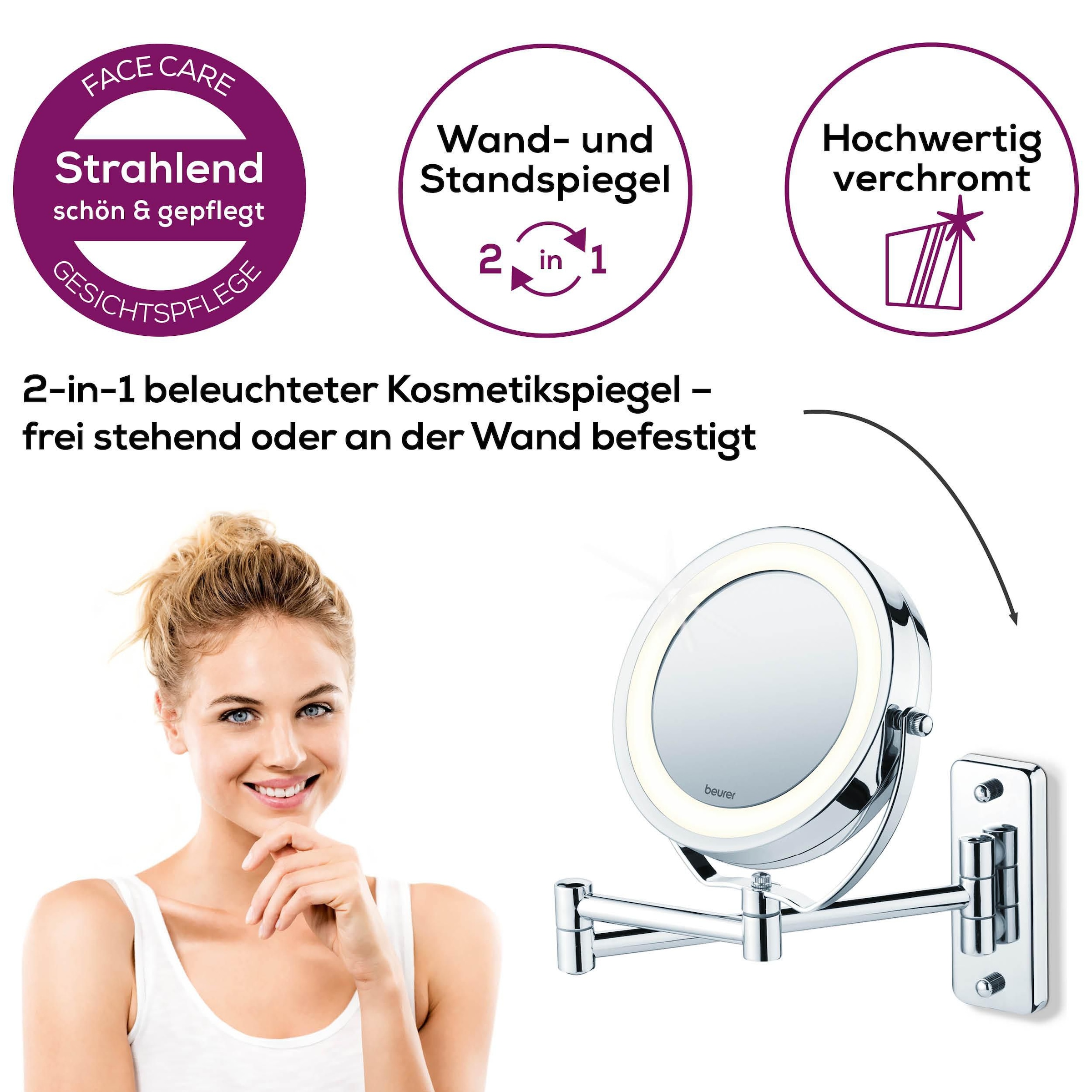 BEURER Kosmetikspiegel »BS 59 Kosmetikspiegel, inkl. Schrauben zur Wandmontage« Beleuchtung durch 12 LEDs, mit 5-fach Vergrösserung