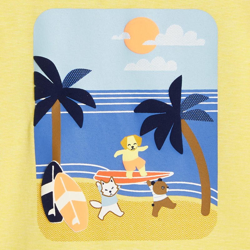 T-shirt animaux surfeurs jaune bébé garçon Jaune