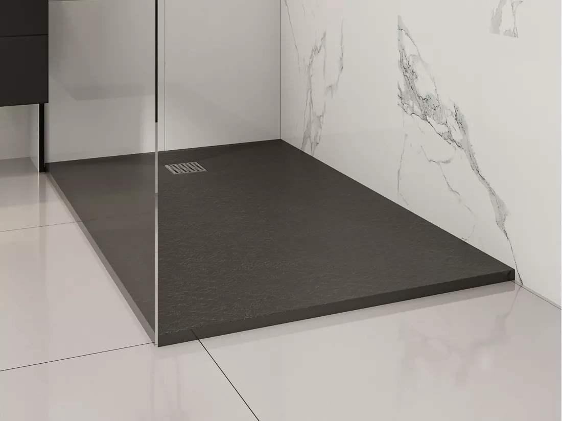 Receveur extra-plat à poser ou à encastrer découpable en résine SMC avec siphon - Noir - 140 x 90 cm - MIRNOSA