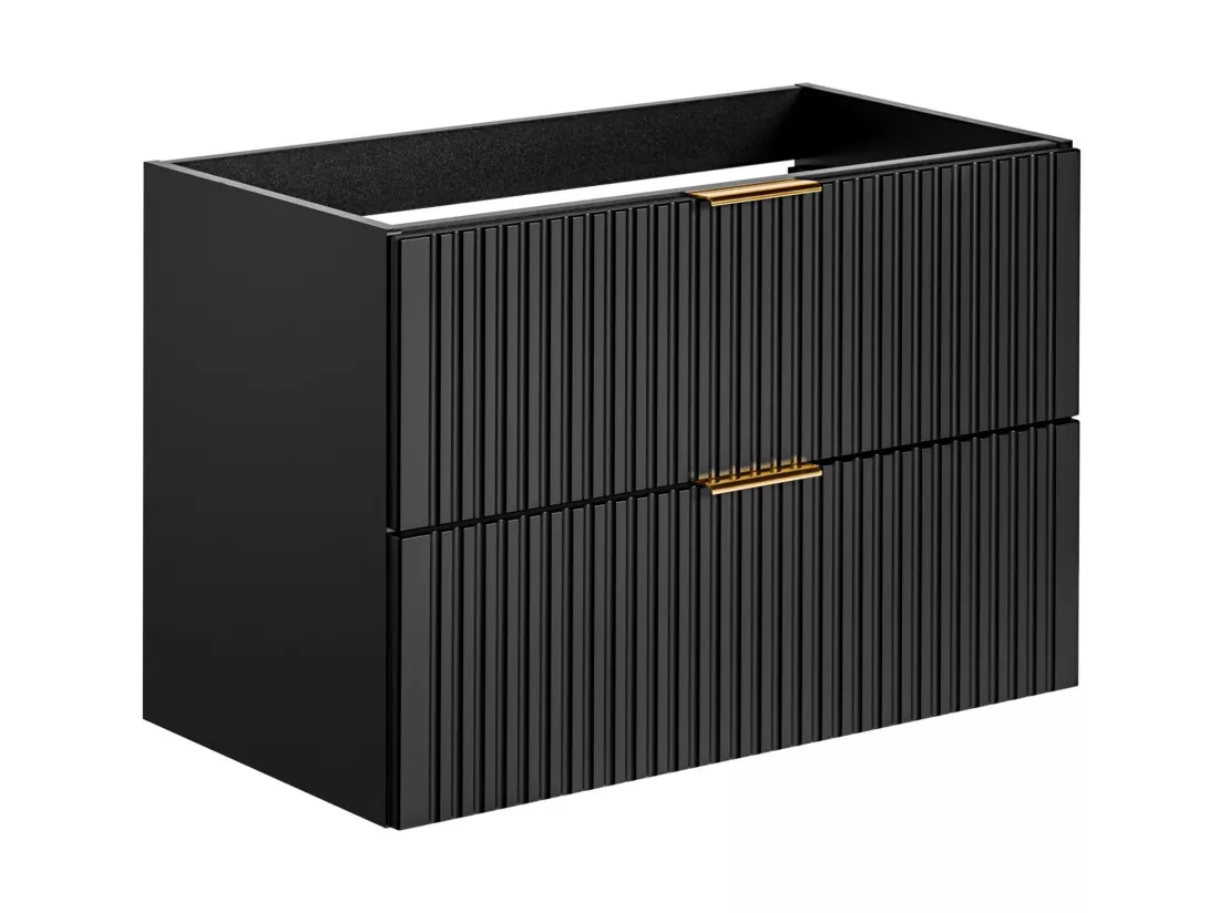 Meuble de salle de bain suspendu strié avec vasque à encastrer - Noir - 80 cm - ZEVARA