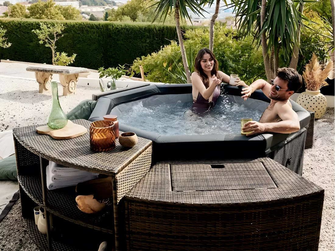 Spa portable semi-rigide Octopus octogonal Bulles 4-6 places avec mobilier - Netspa