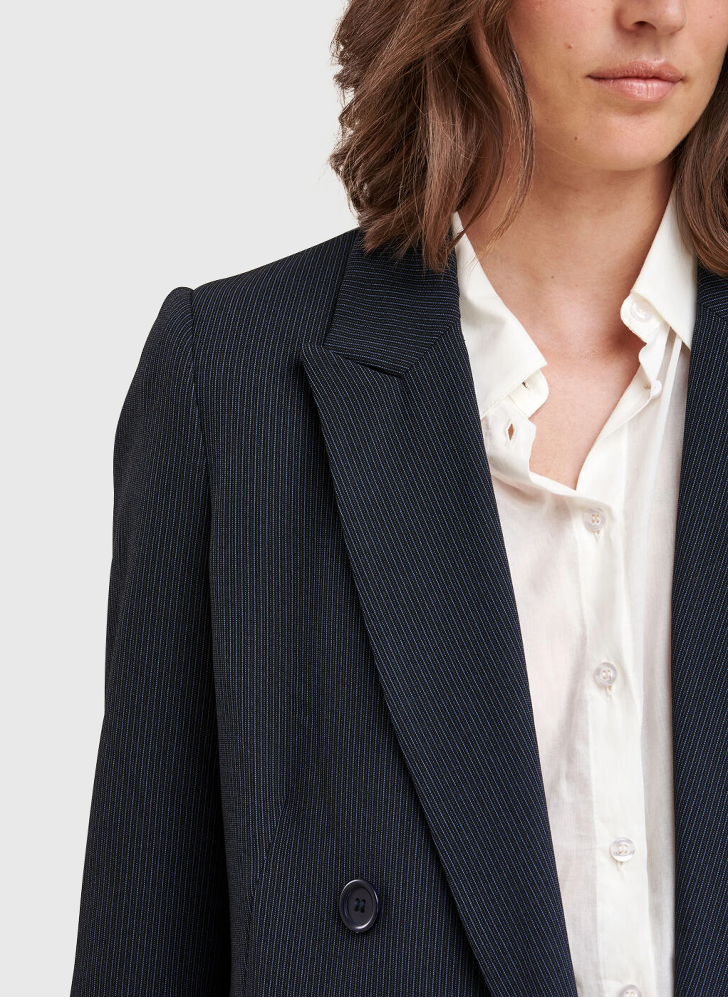 Veste col tailleur rayée| Bleu