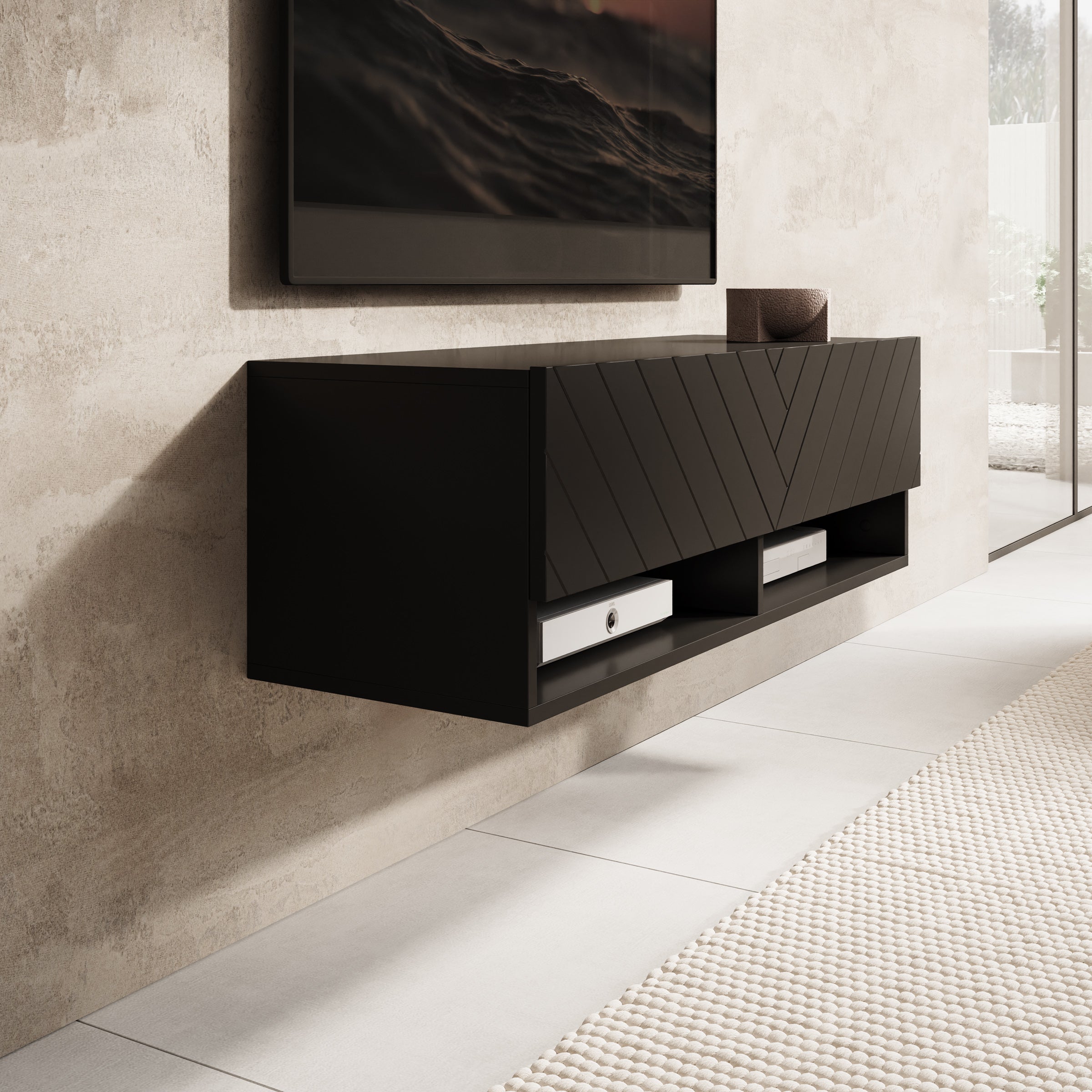 Asino - TV-Meubel - Zwart visgraat - 100x31x30 cm