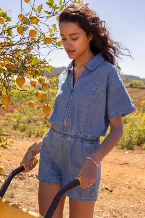 Blauwe denim playsuit met rits