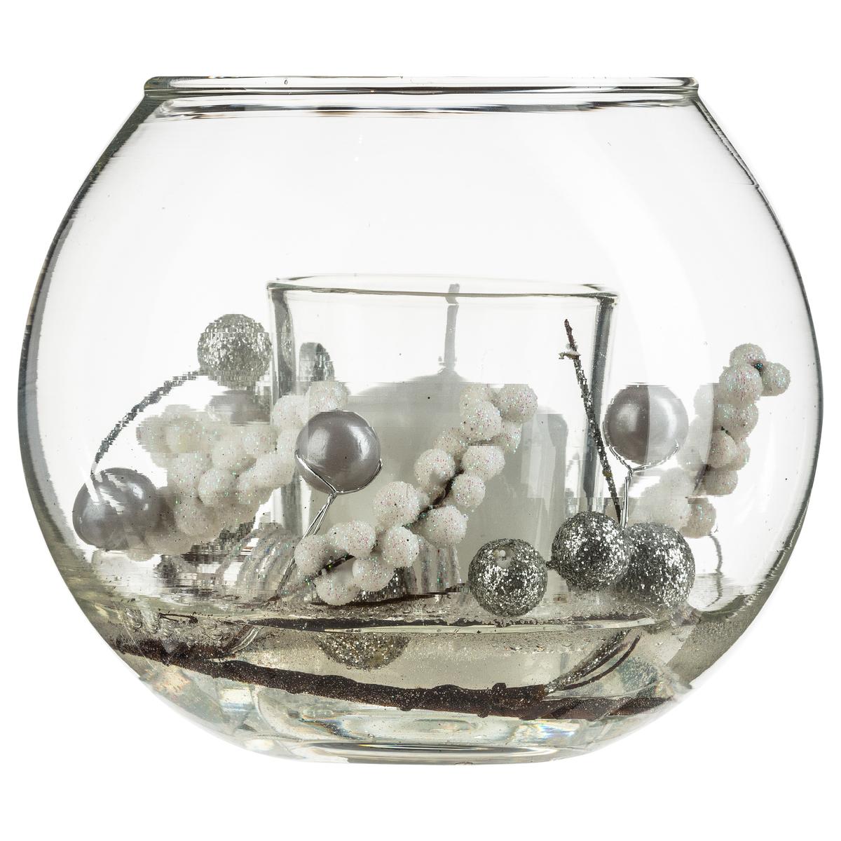 BOUGIE BOULE VERRE ET DECO 61G