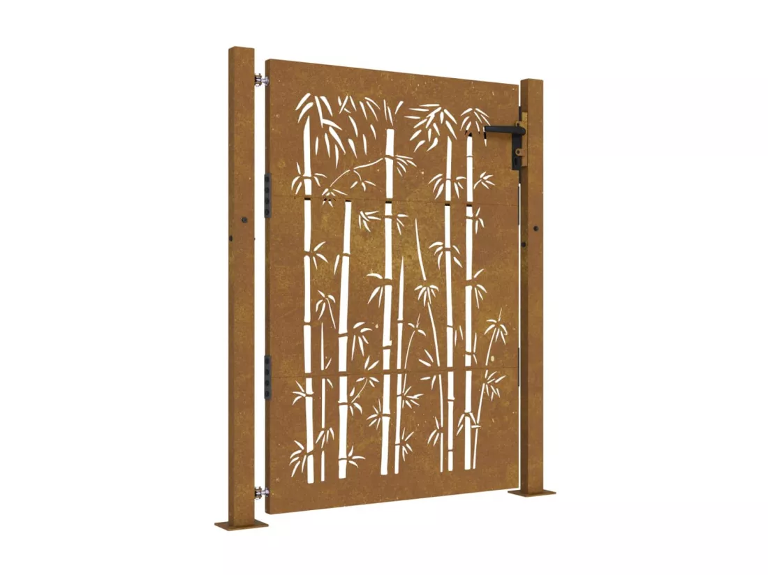 Portail de jardin 105x155 cm acier corten design de bambou