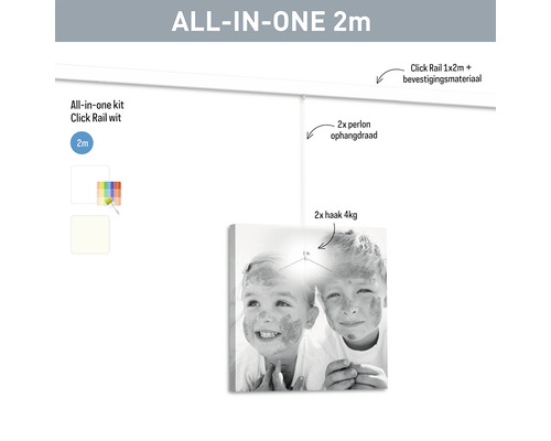 Schilderijrail All-In-One Click Rail 2 m witte primer