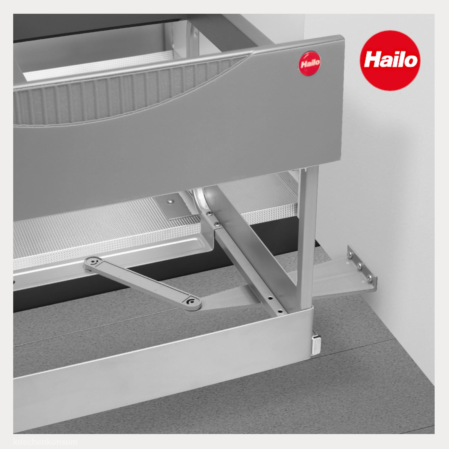 Hailo Abfallsammler 3644801 | 30L Einbau-Mülleimer mit 2-fach Trennung | Raumspar Tandem System für 60cm Unterschrank | Abfalleimer mit Ausfahrautomatik | Mülltrennsystem für Einbauküchen | Hellgrau