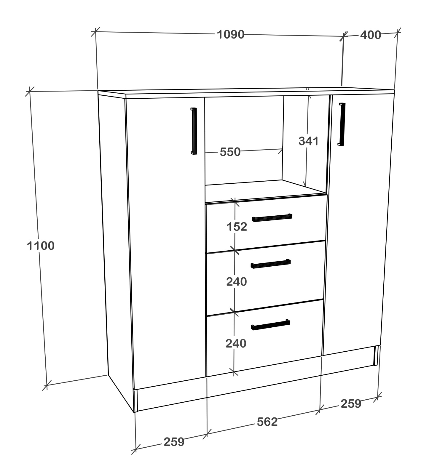 Küchenkommode ESILO - anthrazit - weiß - 109 cm breit