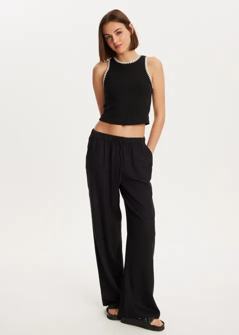 Singlet met borduursel zwart (ZWART)