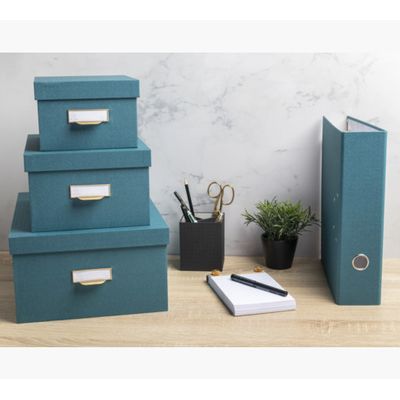 Exacompta OfficeByMe - Lot de 3 boîtes de rangement - bleu canard