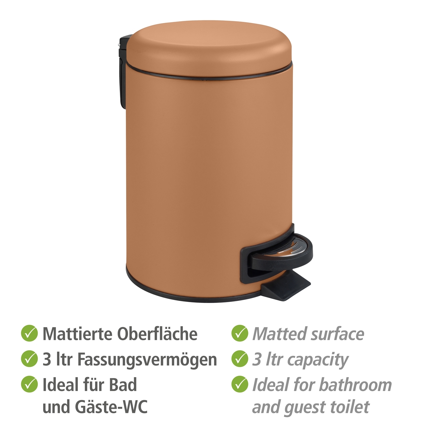 Wenko Leman afvalemmer 3 liter terracotta