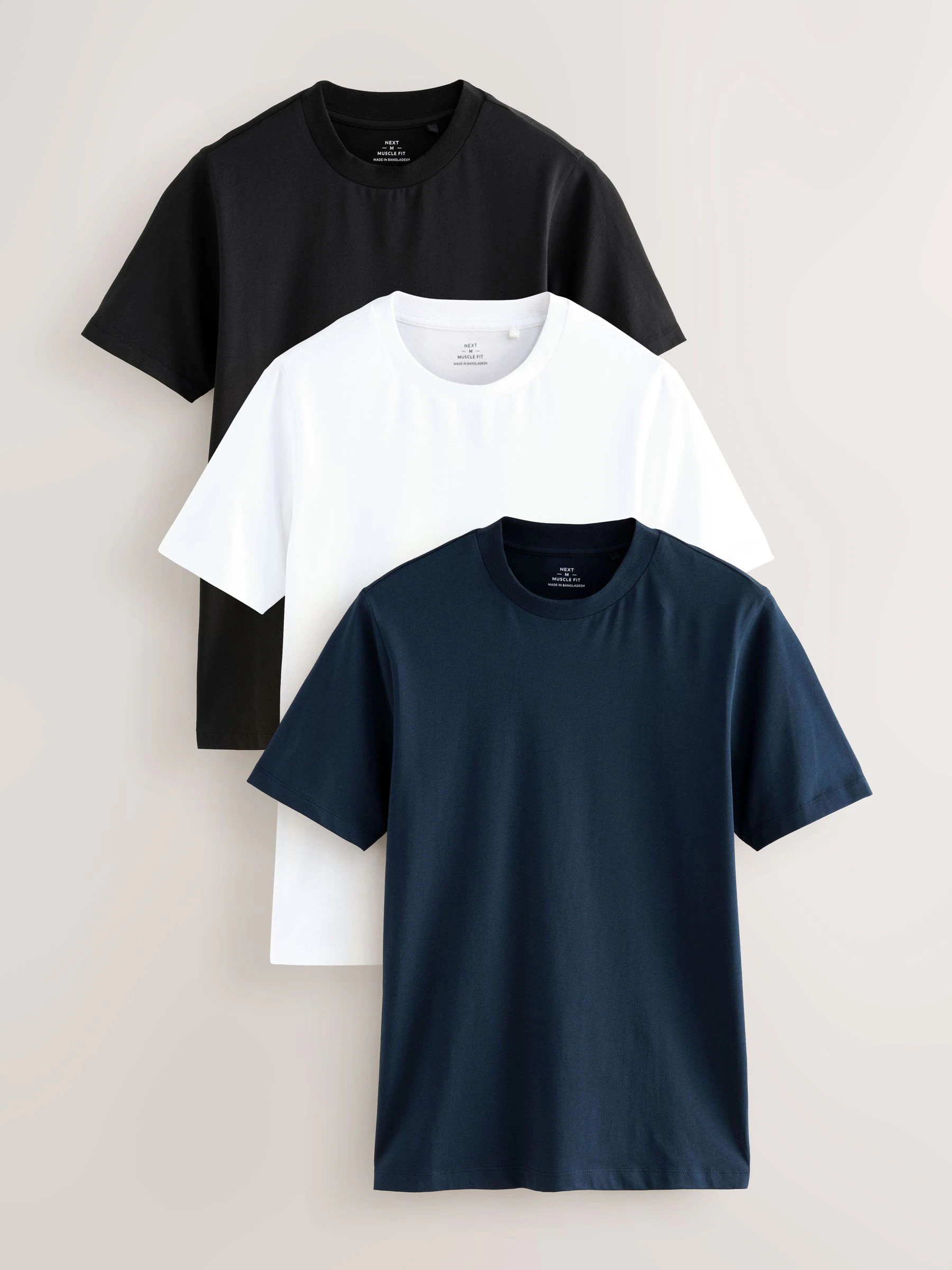 Marineblauw/wit/zwart - Muscle fit essentiële T-shirts 3 set