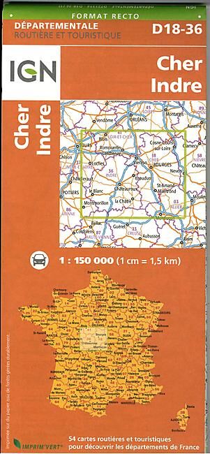 IGN - D18 36 CHER INDRE ECHELLE 1 150 000
