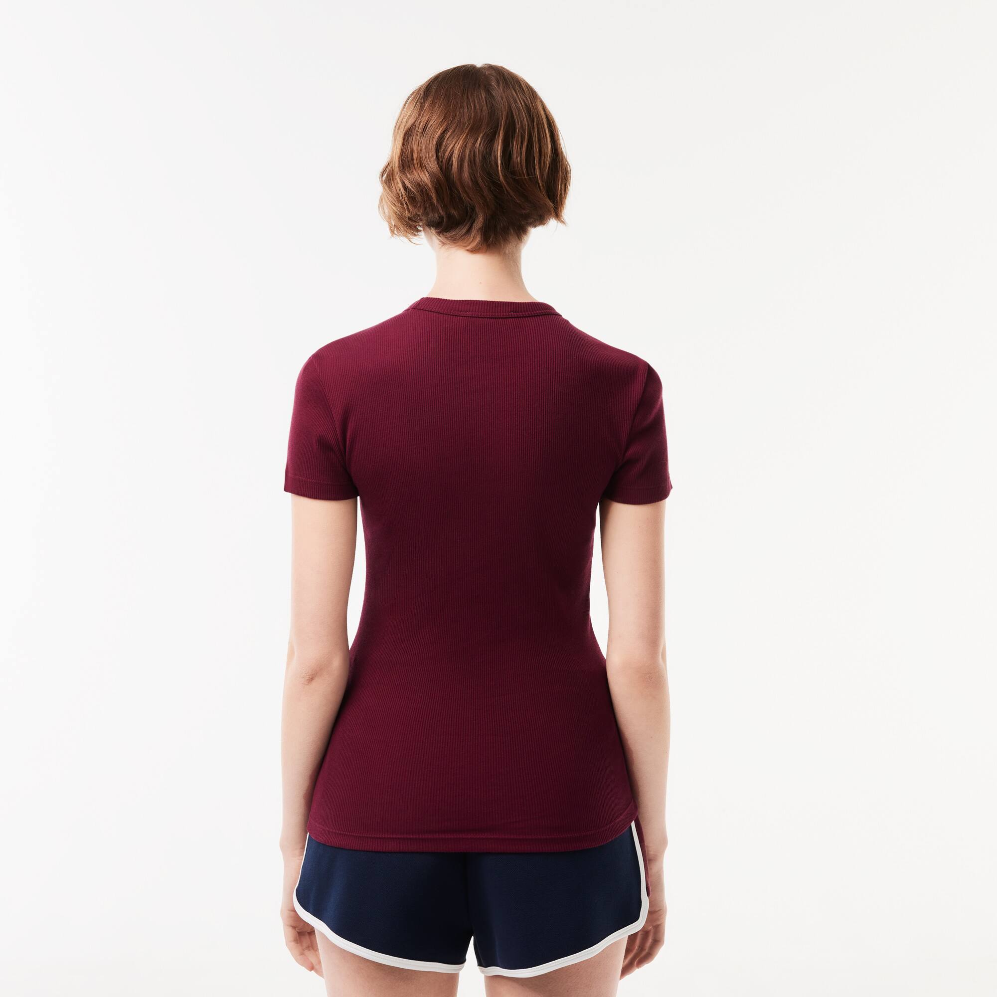 Damen T-Shirt aus gerippter Baumwolle T-Shirts - Rot - Lacoste - Damen