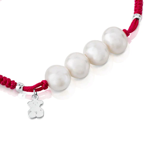 Pulseira TOUS Pearls com cordão fúcsia, prata e pérolas